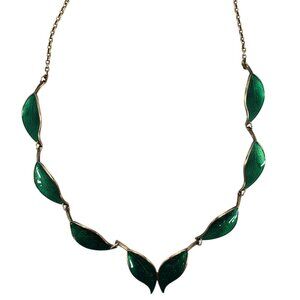 David Andersen Norway Sterling Silver Gold Vermeil Enamel Leaf Necklace #23800